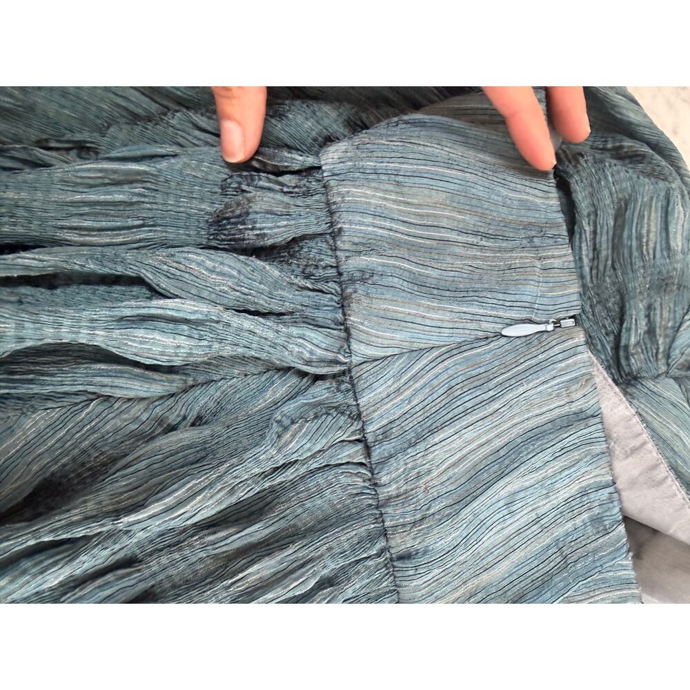 Chaiken Teal Crinkle Textured Midi Skirt USA Size 6 - Picture 10 of 11